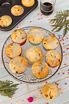 Chocolate chips muffins and coffee photo