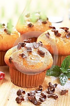 Muffins topped with chocolate shavings