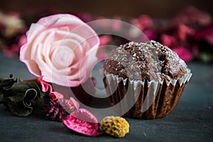 Muffins and valentine decoration