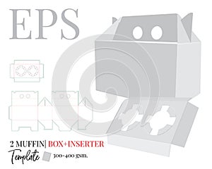 Muffin box die cut template with inserter inside, vector