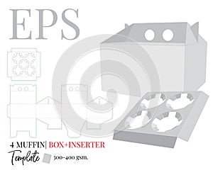 Muffin box die cut template with inserter inside, vector