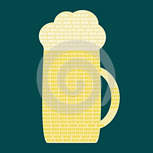 Mug of beer on dark background. Font design. Vector