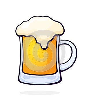 A mug of beer with foam. Glass of alcohol drink. Vector illustration. Hand drawn cartoon clip art with outline