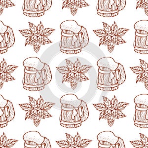 Mug with beer foam seamless pattern.