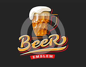 Mug beer logo- vector illustration, emblem brewery design