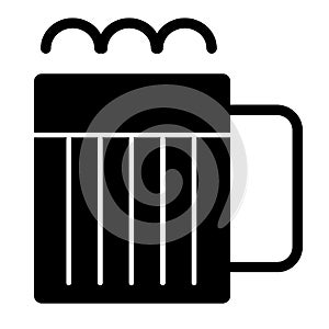 Mug of beer solid icon. Jug of beer with foam chopsticks vector illustration isolated on white. Glass of beer glyph
