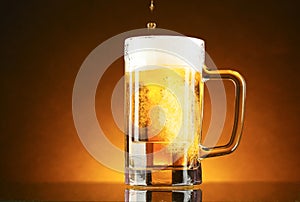 Mug of beer on a yellow