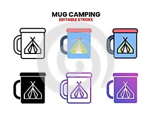 Mug Camping icon set with different styles.