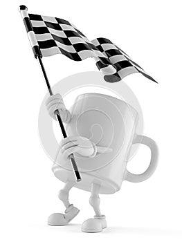 Mug character waving race flag