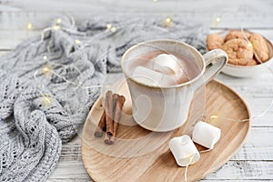 Mug with cocoa and marshmallow