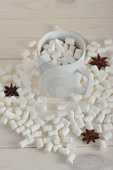 Mug with cocoa and marshmallows and anise