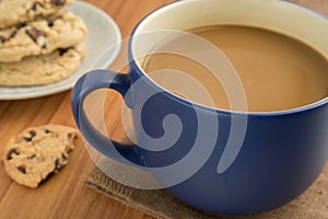 A mug of coffee and chocolate chip cookies