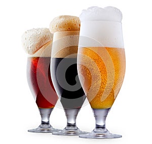 Mug collection of frosty beer with foam