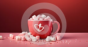 an mug containing red hot cocoa and mini marshmallows