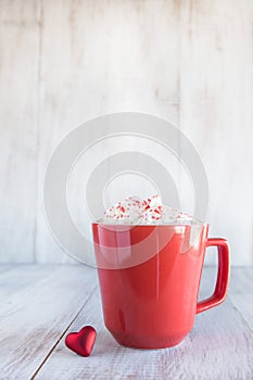 Mug of Cozy Winter Hot Chocolate with Valentine Heart