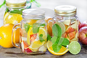 Mug delicious refreshing drink of mix fruits with mint