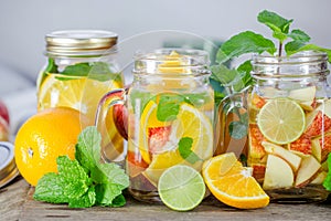 Mug delicious refreshing drink of mix fruits with mint