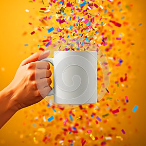 Mug with Exploding Confetti on Yellow