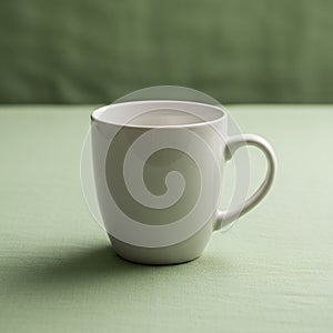 Mug features a rounded shape with a handle casting a soft shadow on the