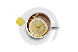 Mug of fresh black tea with lemon