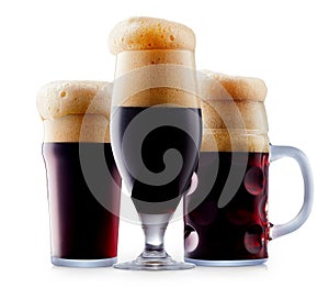 Mug of frosty dark beer with foam