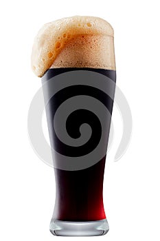 Mug of frosty dark beer with foam