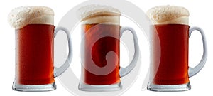 Mug of frosty dark red beer with foam