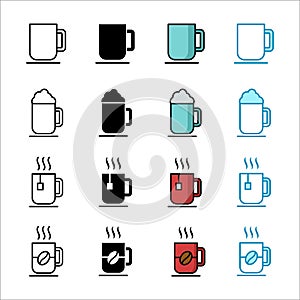 Mug - glass icon set vector design template simple and clean