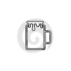 mug glass jar icon with overfilled with water on white background. simple, line, silhouette and clean style