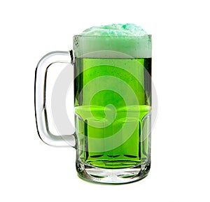 Mug of Green beer on white Background