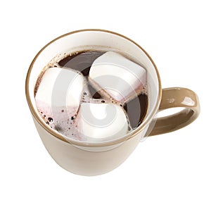 Mug of hot chocolate with marshmallows. Isolated