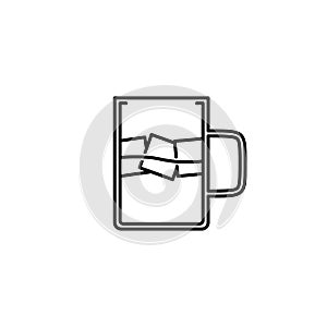 mug icon with ice cube on white background. simple, line, silhouette and clean style