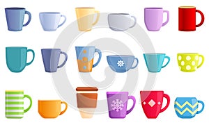 Mug icons set, cartoon style