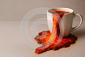A mug of lava instead of coffee. Space for text.