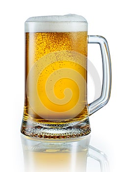 Mug of light beer isolated on white background. Clipping pa