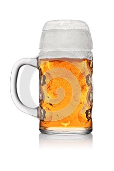 Mug of light pilsner beer isolated on white