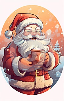 mug man claus christmas male cute santa drinking home merry holiday. Generative AI.