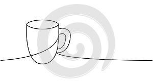 Mug one line continuous drawing. Kitchen tools continuous one line illustration. Vector minimalist linear illustration.