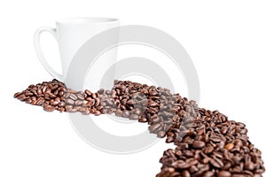 Mug and path coffee beans