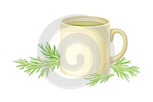 Mug Poured with Wormwood or Southernwood Plant Herbal Tea Vector Composition