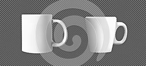 Mug set. Set of realistic white coffee mugs isolated on transparent background