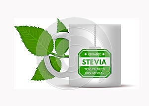 Mug with stevia leaves on a white background. Vector illustration