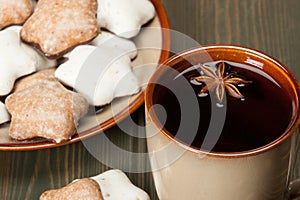 Mug Of Tea Or Coffee. Spices. Gingerbread Star