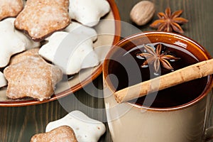 Mug Of Tea Or Coffee. Spices. Gingerbread Star