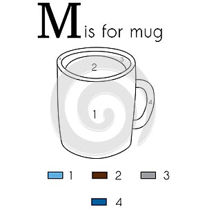 Mug. Vector alphabet letter M, colouring page