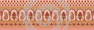 Mughal Border With Multicoloured Boxes And Supporting Borders For Textile Suits And Sarees