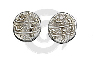 Mughal Emperor Aurangzeb Alamgir Silver One Rupee Coin of Lucknow photo