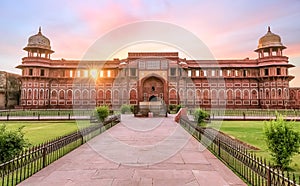 Mughal Emperor Jahangir Palace at the Agra Fort at sunrise at Agra India