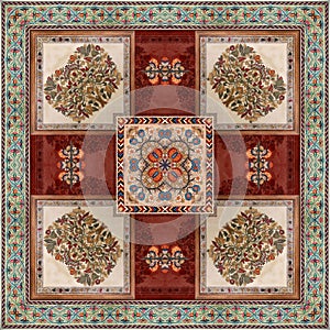 mughal floral corner border and motifs textile