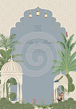 Mughal Wedding Card Design. Invitation card for printing vector illustration.